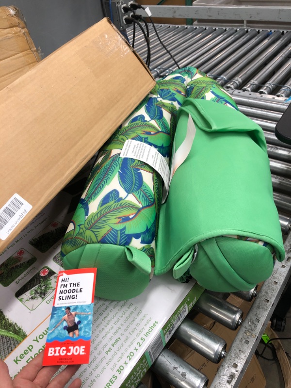 Photo 2 of Big Joe Noodle Sling No Inflation Needed Pool Seat with Armrests, Tropical Palm Green Double Sided Mesh, 3ft Green Tropical Palm Noodle Sling