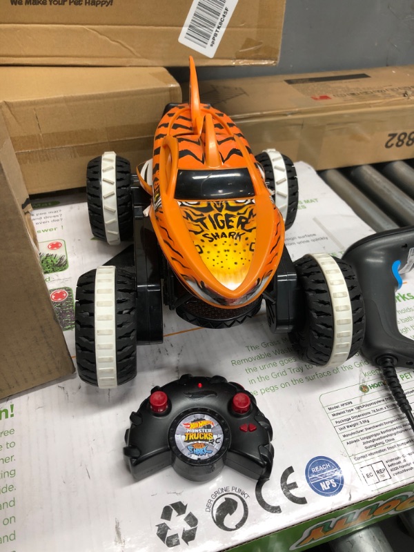 Photo 2 of * See Notes * Hot Wheels Monster Trucks, Remote Control Car, Monster Truck Toy with All-Terrain Wheels, 1:15 Scale Unstoppable Tiger Shark RC