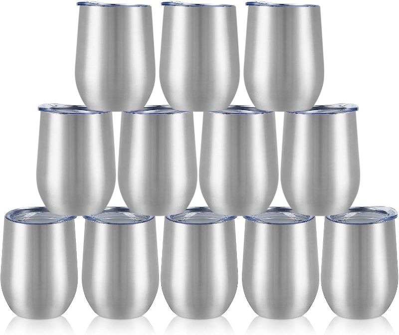 Photo 4 of 2 pack of 12 Pack Stainless Steel Wine Tumbler with lid. 12OZ Stemless Double Wall Insulated Wine Tumbler.Wine Glass is suitable for different scenes, parties,outdoor, gifts and so on.(Silver, 12)