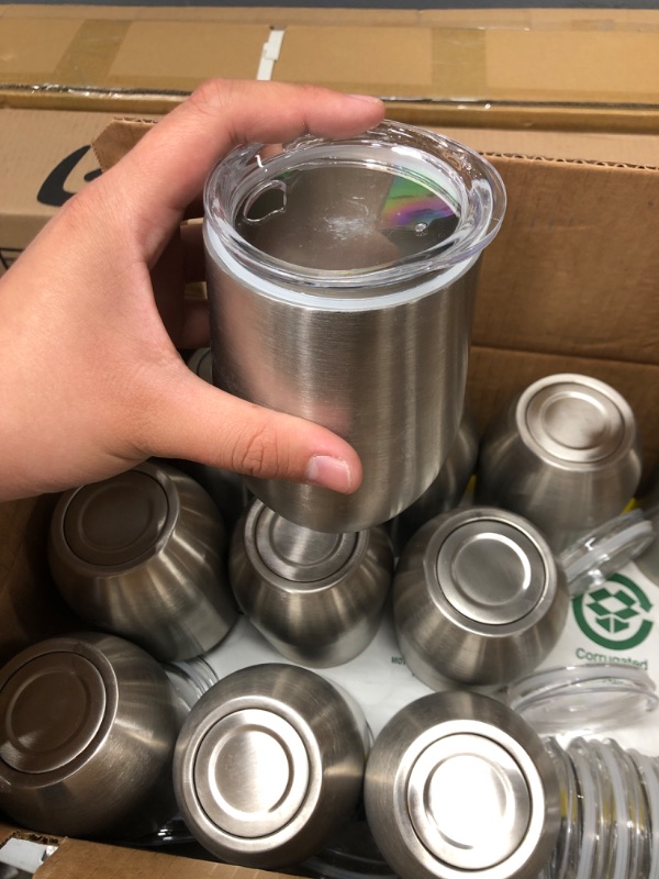Photo 1 of 2 pack of 12 Pack Stainless Steel Wine Tumbler with lid. 12OZ Stemless Double Wall Insulated Wine Tumbler.Wine Glass is suitable for different scenes, parties,outdoor, gifts and so on.(Silver, 12)