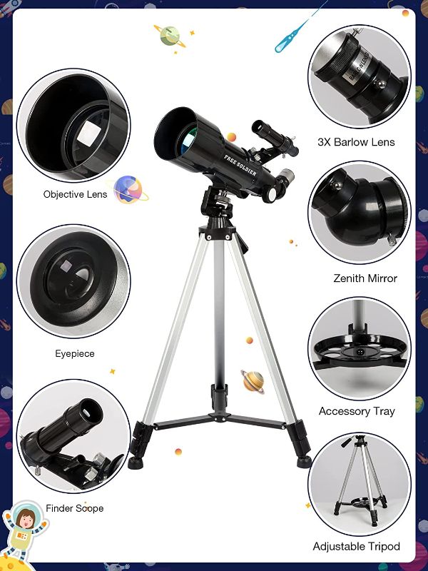 Photo 1 of Telescope for Adults and Kids Astronomy, 70mm Aperture 400mm Focal Length Portable Astronomical Telescope for Beginners with Wireless Remote Carry Bag Tripod, Black