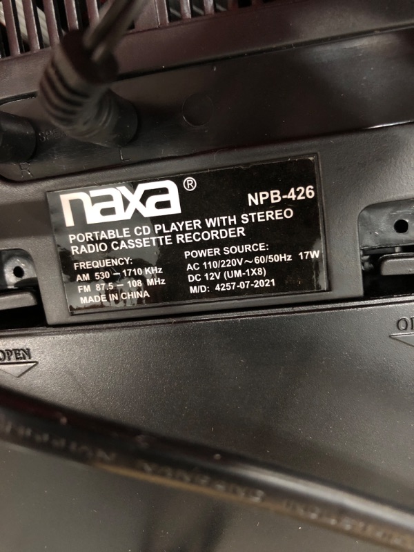 Photo 3 of NAXA Electronics NPB-426 Portable CD Player with AM/FM Stereo Radio, Cassette Player/Recorder and Twin Detachable Speakers
