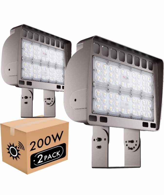 Photo 1 of 200W LED Outdoor Flood Parking Lot Light, 28000lm Super Bright, Dusk to Dawn Photocell Sensors, 5000K Daylight White, IP65 Waterproof Security Light for Gardens Yards (2 Pack)