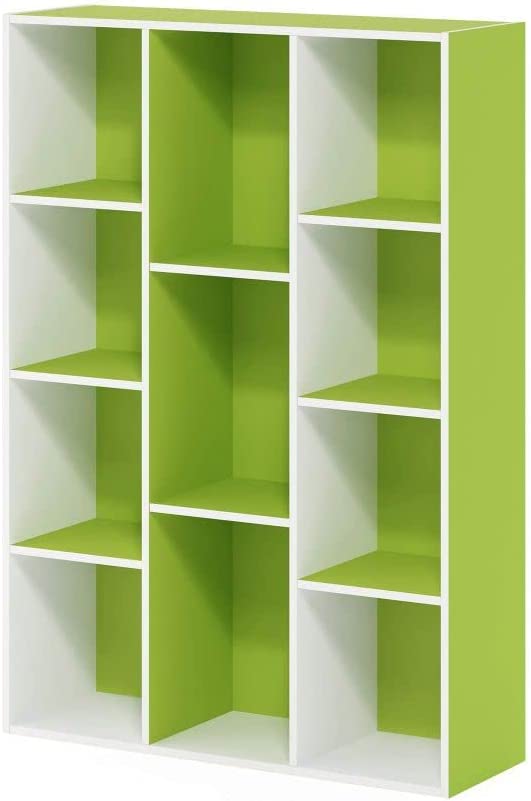 Photo 1 of Furinno 11-Cube Reversible Open Shelf Bookcase, White/Green 11107WH/GR