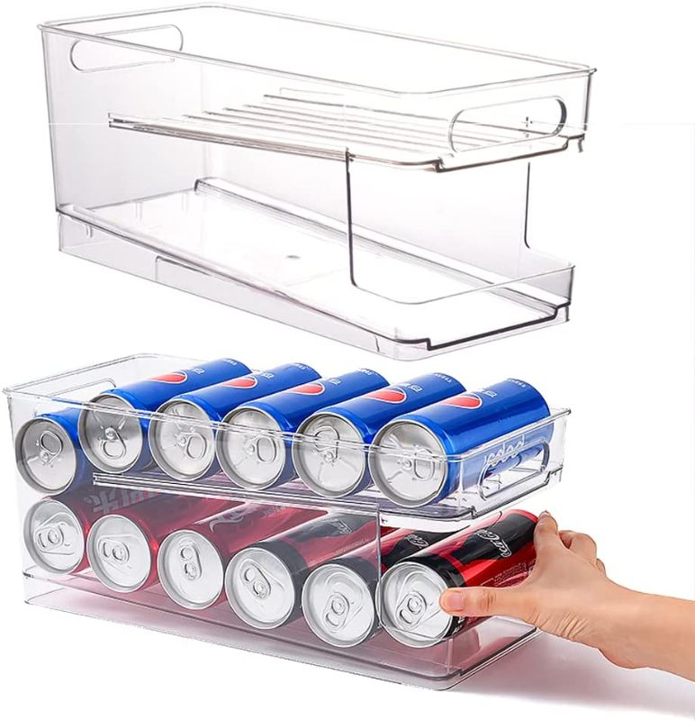 Photo 1 of Oaoaii Refrigerator Organizer Bins Can Dispenser Storage Organizer Bins 2-layer Automatic Rolling Beverage Soda Can Storage box for Fridge Beverage Organizer for Beer Soda Organizer BPA Free
