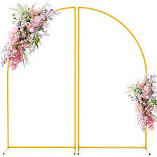 Photo 1 of Mugiden Wedding Arch Backdrop Stand 6FT Metal Arch Stand Backdrop Gold Half Moon Balloon Arched Stand Frame for Wedding Ceremony Birthday Party Photo Booth Background Decoration (2-Piece Set)