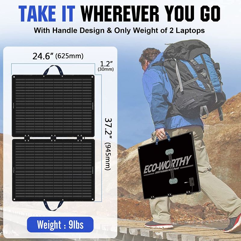 Photo 2 of ECO-WORTHY 100W Portable Solar Panel, Foldable Solar Panel Kit with Adjustable Kickstand for Power Station Camping RV Tarvel Trailer