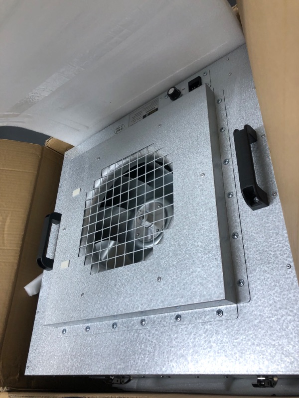 Photo 4 of Updated Fan Filter Unit HEPA-Filter Laminar Flow Hood 22.6x22.6 Inch for Class 100 / ISO 5 Cleanliness Clean Room/Mycology Work/Mushroom with Safety Lock (110V)
