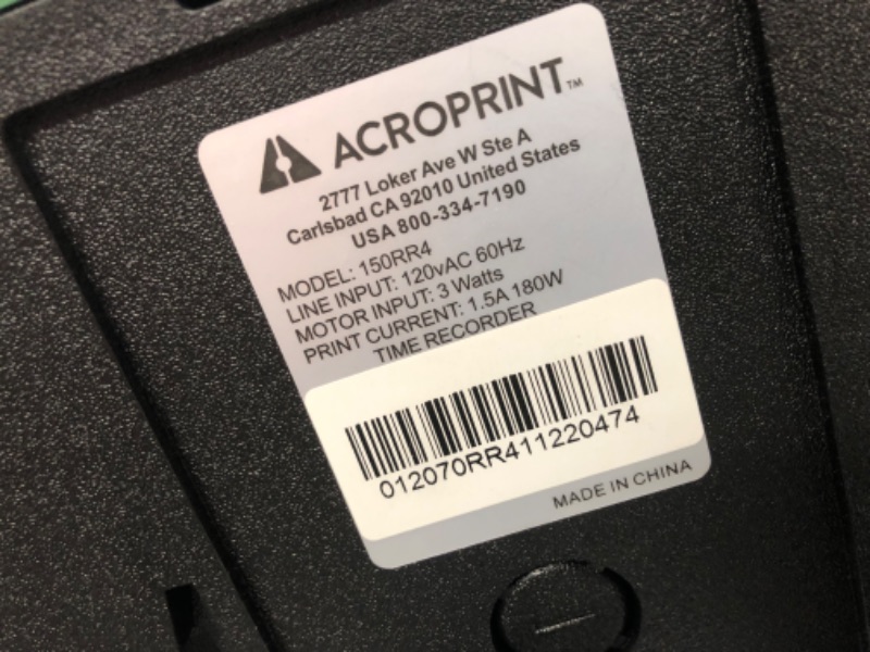 Photo 3 of *PARTS ONLY, READ NOTES*Acroprint 150RR4 Heavy Duty Automatic Time Recorder, Prints Month, Date, Hour (0-23) and Hundredths Time Clock
