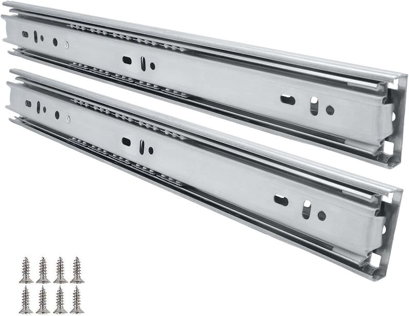 Photo 1 of 1 PAIR Stainless Steel Bearing Slide Mount Ultra Silent Drawer Slides, ZINC PLATED, 18 INCH(UNKNOWN BRAND)