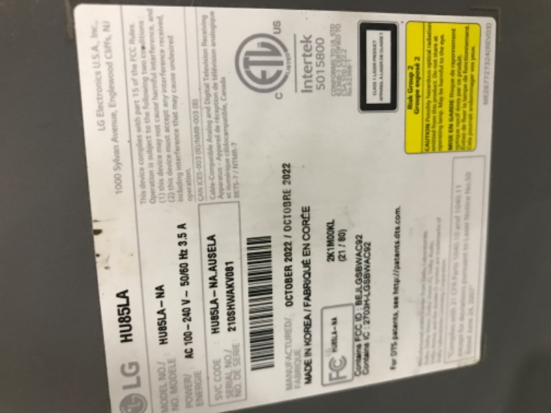 Photo 1 of LG HU85LA Ultra Short Throw 4K UHD Laser Smart Home Theater Cinebeam Projector with Alexa built-in, LG Thinq AI, and LG webOS Lite Smart TV 4K UHD Projector