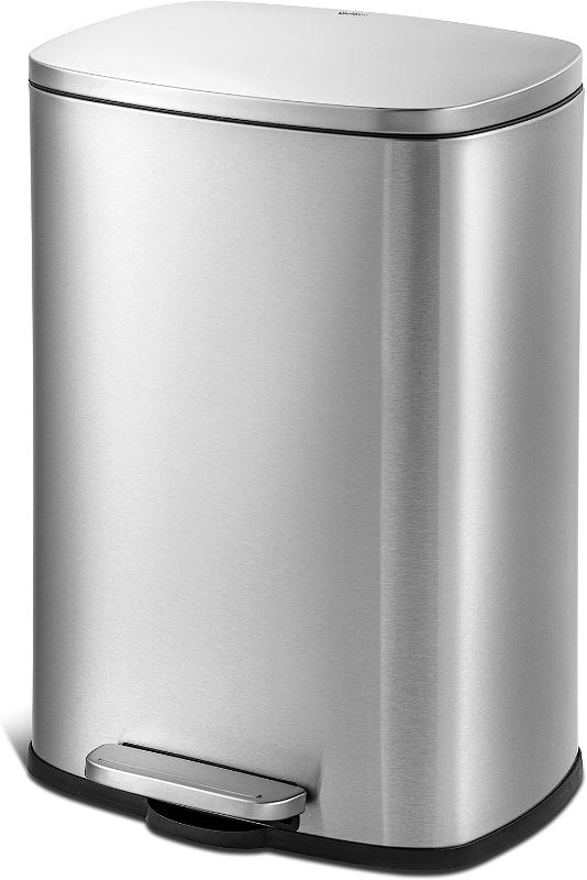 Photo 1 of *MISSING HANDLE TO OPEN*  QUALIAZERO 50L/13Gal Heavy Duty Hands-Free Stainless Steel Commercial/Kitchen Step Trash Can, Fingerprint-Resistant Soft Close Lid Trashcan, 50L / 13 GAL
