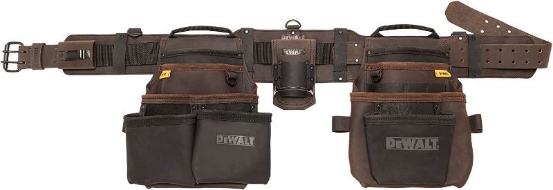 Photo 1 of DEWALT Tool Belt, Adjustable Belt, 18 Pockets, Leather, Brown (DWST550113)
