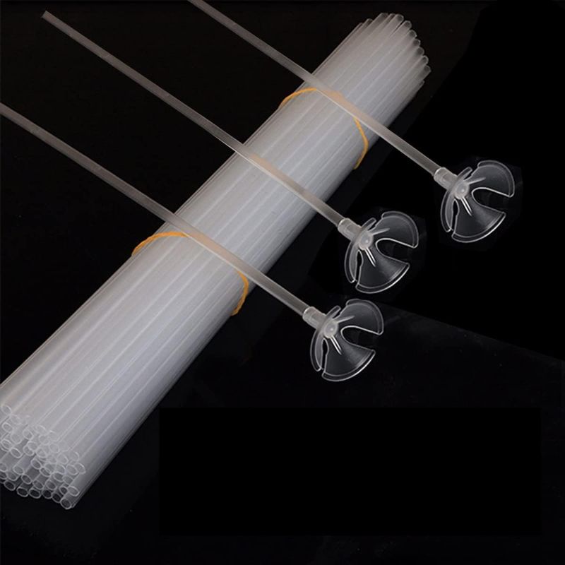 Photo 1 of 100 Pcs Plastic Balloon Sticks Holders with Balloon Cups 16 Inch for Birthday Wedding Anniversary Festivals Party Decor (100PCS 16 Inch, Clear)
