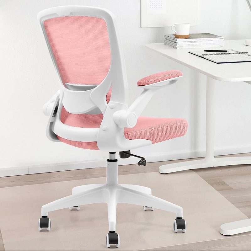 Photo 1 of KERDOM Ergonomic Office Chair, Breathable Mesh Desk Chair, Lumbar Support Computer Chair with Wheels and Flip-up Arms, Swivel Task Chair BIFMA Passed, Adjustable Height Home Gaming Chair, PINK
