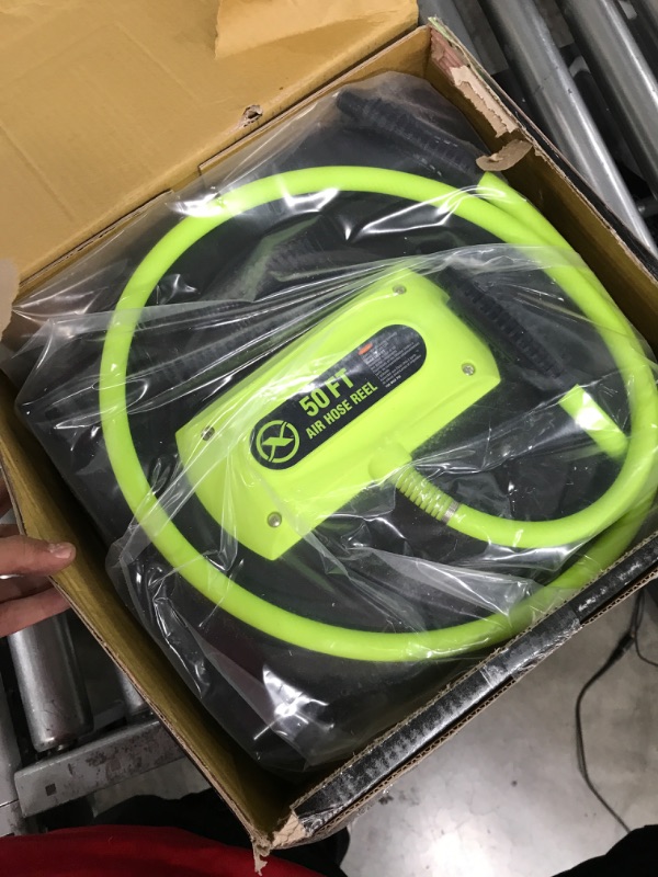 Photo 2 of Flexzilla Retractable Enclosed Plastic Air Hose Reel, 3/8 in. x 50 ft., Heavy Duty, Lightweight, Hybrid, ZillaGreen - L8250FZ