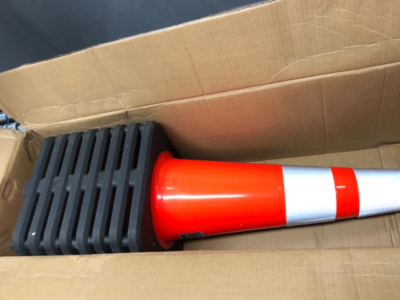 Photo 2 of (8 Cones) BESEA 28” inch Orange PVC Traffic Cones, Black Base Construction Road Parking Cone Structurally Stable Wearproof (28" Height) 01_28"(8 Cones)