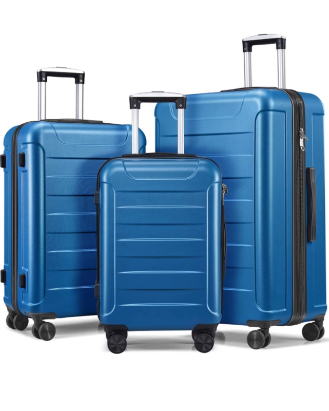 Photo 1 of SunnyTour Luggage Sets, 3 Piece Set Hardside Suitcases with Double Spinner Wheels, 20/24/28 Travel Luggages Clearance Lightweight, Blue