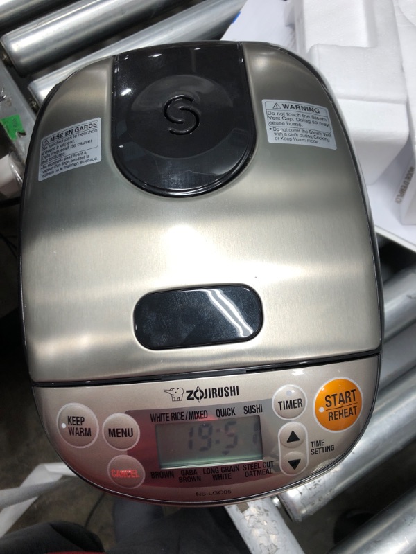 Photo 3 of *POWERS ON* Zojirushi NS-LGC05XB Micom Rice Cooker & Warmer, 3-Cups (uncooked), Stainless Black