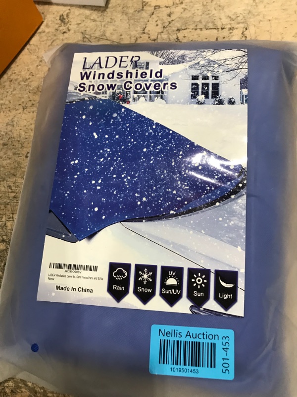 Photo 2 of LADER Windshield Cover for Ice and Snow, Car Windshield Snow Cover, Windshield Frost Cover Ice Removal Wiper Protector, Windshield Snow Ice Cover with Magnetic Edges for Most Cars Trucks Vans and SUVs Blue Magnetic Edges