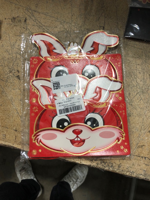 Photo 2 of 4 Pcs Chinese Red Envelopes, 10 Card Slot Folding Money Envelopes Hong Bao, 2023 Rabbit Red Packet Money Packets for Spring Festival New Year Lunar white rabbit