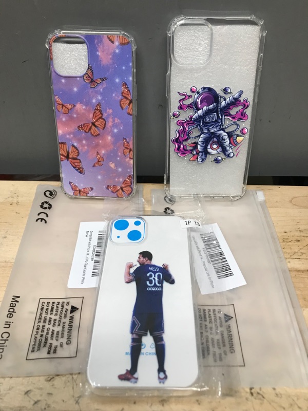 Photo 1 of BUNDLE OF 3 CASES - Compatible with iPhone 13 Case, Shockproof Liquid Silicone Anti-Fingerprint for iPhone 13 6.1" (2021), Butterfly, Space man dancing, and Soccer 