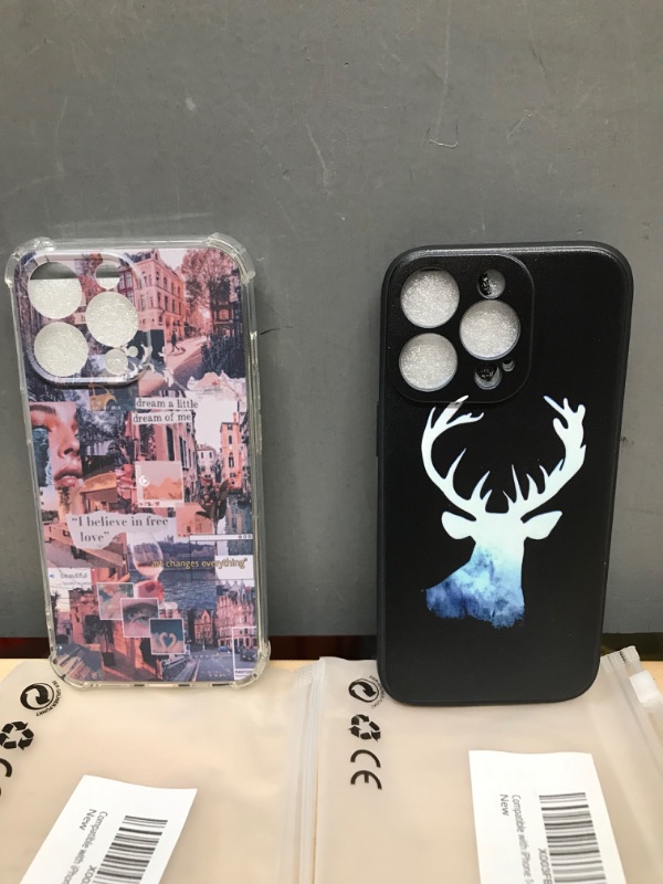 Photo 1 of BUNDLE OF 2 CASES - Artistic Deer Blue Landscape phone case for iPhone 14 Pro for Women Men Gifts,Soft silicone Style Shockproof - Artistic Deer Blue Landscape Case for iPhone 14 Pro; AND, Nebruski Retro Aesthetic Collage Case Compatible with iPhone 13, T