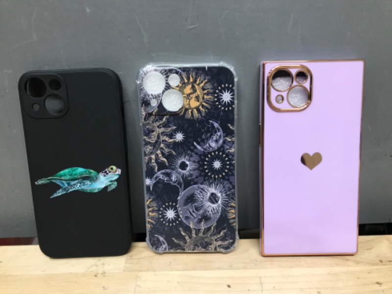 Photo 4 of BUNDLE OF 3 CASES - IKWZ Square iPhone 13 Case for Women Cute Gold Electroplate Edge Shockproof Soft TPU Heart Case for iPhone 13 Case (6.1 Inch) (Purple); AND, OQOPO Compatible with iPhone 14 Moon and Sun Case, Celestial Magic Moon and Sun Graphic for iP