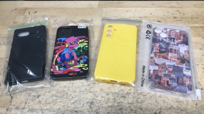 Photo 1 of BUNDLED OF 4 CASES - iPhone 12, iPhone 14, Galaxy A32 5G, and Google Pixel. 