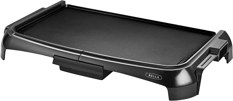 Photo 1 of BELLA Electric Griddle with Crumb Tray - Smokeless Indoor Grill, Nonstick Surface, Adjustable Temperature Control Dial & Cool-touch Handles, 10" x 16", Black
