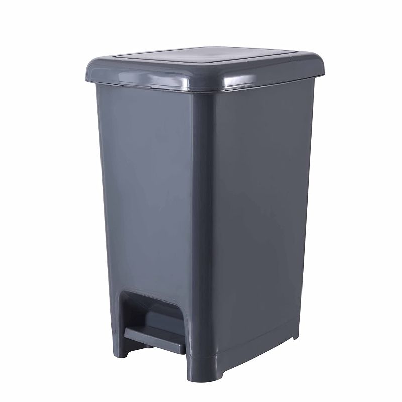 Photo 1 of (SEE NOTES) 20x15x12" Plastic  Grey Trash Can with Lid (Foot Pedal Open, Rectangular Slim Dark Grey Garbage Container) 