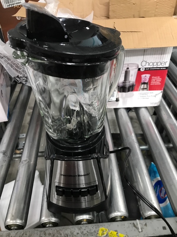 Photo 2 of ***POWERS ON*** Hamilton Beach Power Elite Blender with 40oz Glass Jar and 3-Cup Vegetable Chopper, 12 Functions for Puree, Ice Crush, Shakes and Smoothies, Black and Stainless Steel (58149)