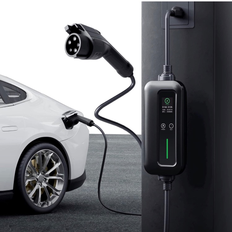 Photo 1 of Level 2 & Level 1 EV Charger, 16Amp 110-240V Portable J1772 Electric Car Charger with NEMA 6-20 & NEMA 5-15 Adapter, Plug-in EV Charging Station with Adjustable Amp Delayed Timer 25ft Long Cord, Black