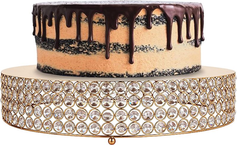 Photo 1 of 18” Round Crystal Beaded Cake Stand with Cake Knife and Server Set (Gold)