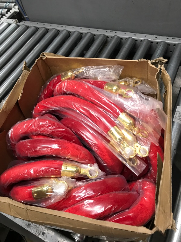 Photo 2 of ***MISSING POLES***
12 Pieces Velvet Stanchion Ropes 5.25ft Crowd Control Barrier Safety Queue Line Barrier Rope with Gold Plated Hook for Movie Theater Hotel Grand Openings Car Shows Carpet Events Supplies Decor (Red)