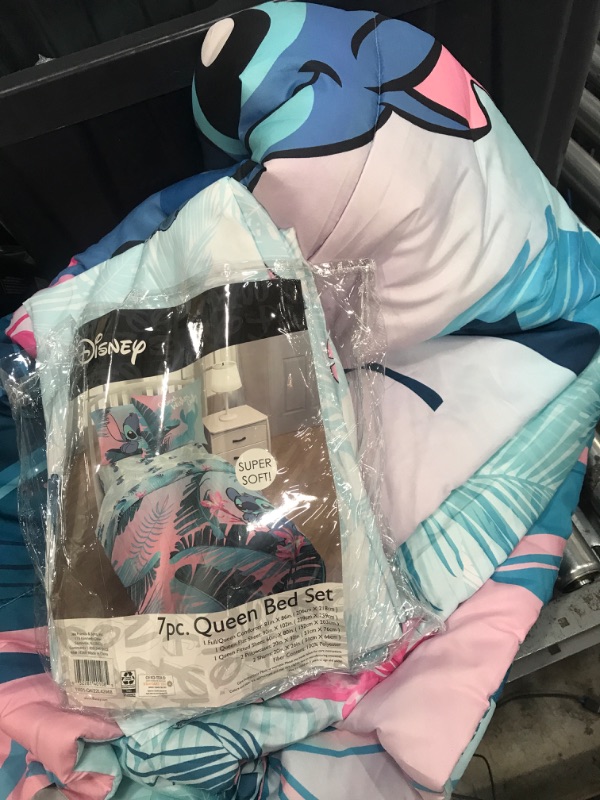 Photo 2 of Jay Franco Disney Lilo & Stitch Floral Fun 7 Piece Queen Bed Set - Includes Reversible Comforter & Sheet Set Bedding - Super Soft Fade Resistant Microfiber - (Official Disney Product) Queen Pink - Lilo & Stitch