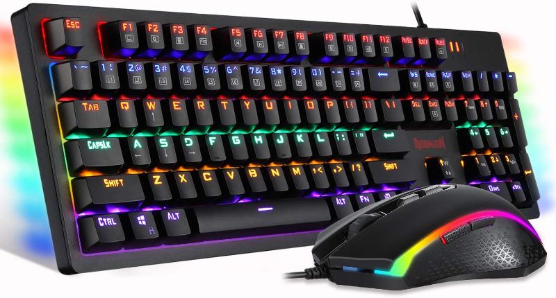 Photo 1 of Redragon S117 Gaming Keyboard Mouse Combo Mechanical RGB Rainbow Backlit Keyboard Brown Switches RGB Gaming Mouse for Windows PC Gamers (104 Keys)