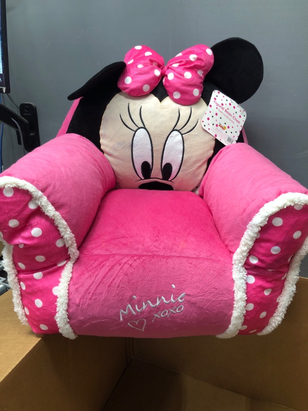 Photo 2 of Disney Minnie Mouse Kids Figural Bean Bag Chair with Sherpa Trimming, Multi-Color