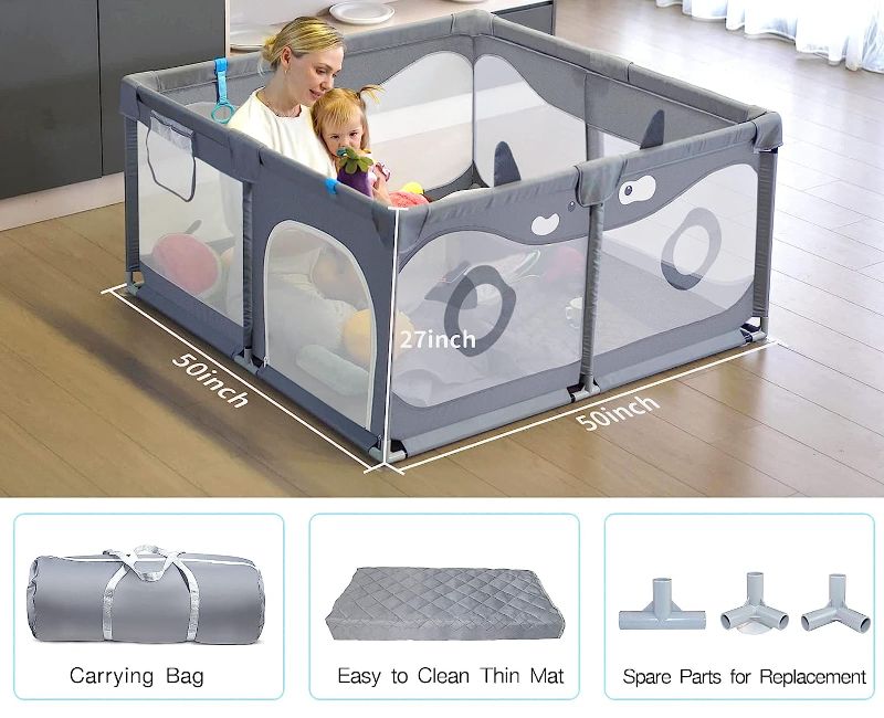 Photo 1 of Baby Playpen,Letmudla Playpen with Mat,Upgraded Sturdy Play Pen with Gate,Easy to Assemble Play Yard,Safe Play Pens for Babies and Toddlers with Hand Rings,Outdoor&Indoor Activity Center for Infant
