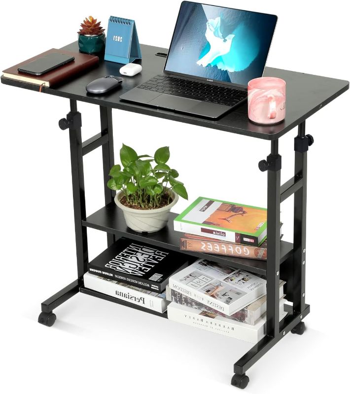 Photo 1 of *PLEASE SEE COMMENTS* Home Office Desks Standing Adjustable Height Small Laptop Desk with Storage for Small Spaces Computer Table for Couch Bedrooms Mobile Rolling Portable Student Desk on Wheels Modern Uplift Black Desk