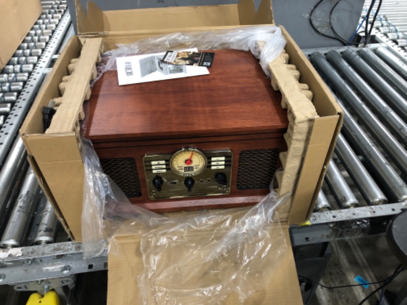 Photo 2 of Victrola Nostalgic 6-in-1 Bluetooth Record Player & Multimedia Center with Built-in Speakers - 3-Speed Turntable, CD & Cassette Player, FM Radio | Wireless Music Streaming | Mahogany Mahogany Entertainment Center