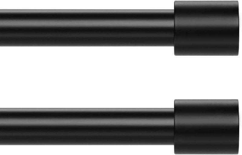 Photo 1 of 2 Pack Black Curtain Rods for Window 48-86 inch, 1-inch Diameter, Matte Black Drapery Rods Cylindrical Curtain Rods Adjustable Single Window Curtain Rod?With End Cap Design Finials
**return item**