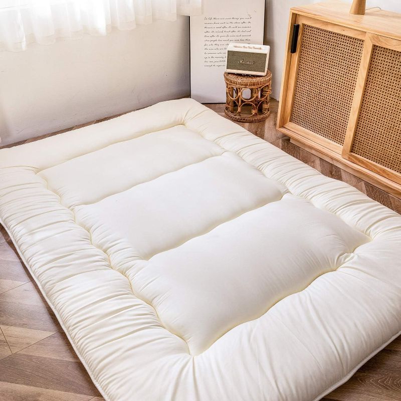 Photo 1 of  White Japanese Floor Futon Mattress. Folding Tatami Mat, Sleeping Mattress for Floor, Roll Up Bed Mat, Foldable Minimalist Mattress, . Twin Size
(RETURN ITEM)
