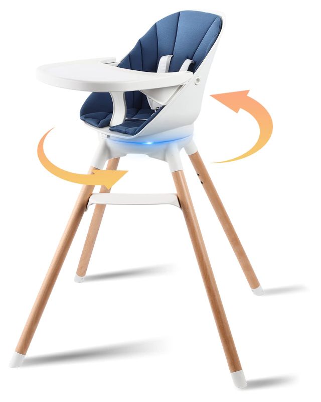 Photo 1 of Baby High Chair for Babies and Toddlers, [ 360° Swivel ] 3-in-1 Wooden Baby Feeding High Chair, Toddler Infant High Chairs, Save Space/Easy to Clean/One-Min Assemble
