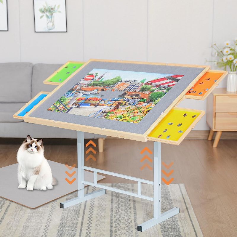 Photo 1 of (SEE NOTES) BittPicc Puzzle Table with Legs for 1500 Pieces Adjustable Height Jigsaw Puzzle Table with Drawers Portable Puzzle Tables for Adults and Seniors 360°-Tilting-Angle Puzzle Board with Covers 