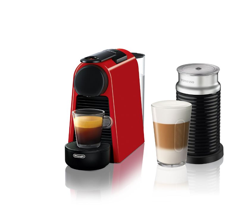 Photo 1 of Nespresso Essenza Mini Espresso Machine by De'Longhi with Milk Frother, 20.3 ounces, Red Machine + Aero Red