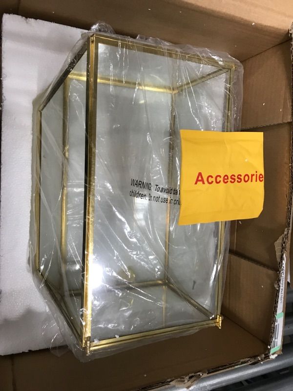 Photo 1 of gold Wedding Glass Card Box – 12.6 inch Large Wedding Card Holder Handmade Gold Glass Terrarium with Slot and Heart Lock
