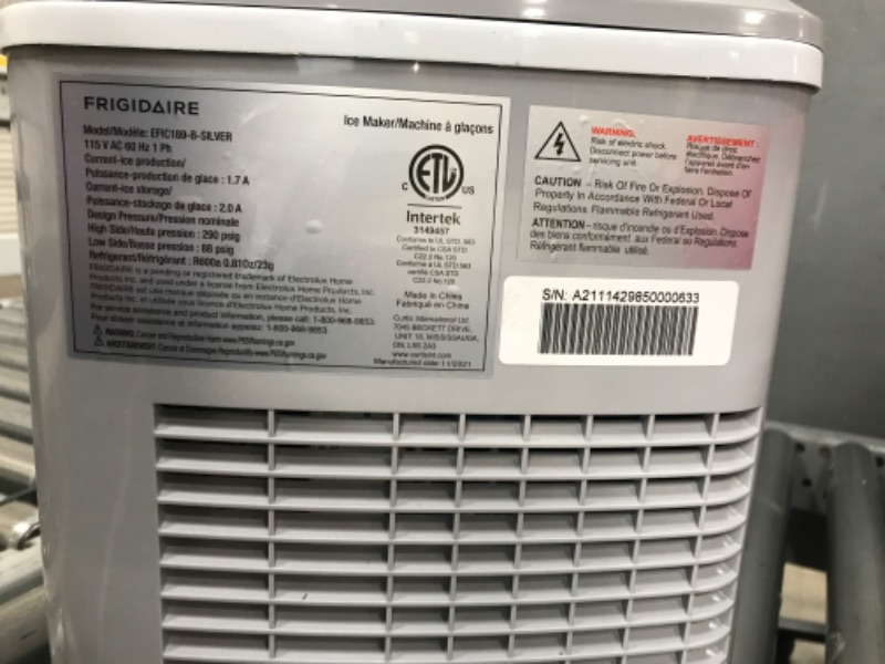 Photo 5 of ***PARTS ONLY**** FRIGIDAIRE EFIC189-Silver Compact Ice Maker, 26 lb per Day, Silver (Packaging May Vary) Silver Ice Maker
