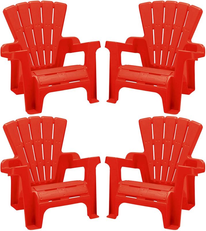 Photo 1 of American Plastic Toys Kids (4-Pack, Red), Stackable, Lightweight, & Portable, Outdoor, Beach, Lawn, Indoor, Comfortable Lounge Adirondack Chairs 4 Pack
