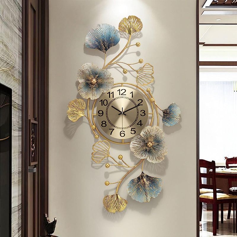 Photo 1 of ***SEE NOTES*** Fmnnfp Large Decorative Wall Clock 37 Inch Silent Non-Ticking Metal Wall Clock Art Design Ginkgo Leaf Big Wall Clock for Living Room Decor